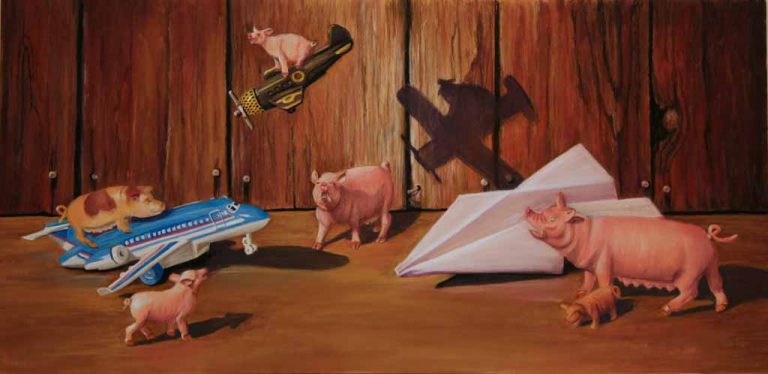 idiom painting of pigs flying